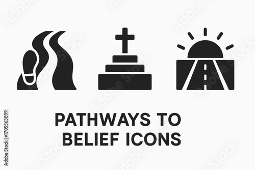 Pathways to Belief Icons – Spiritual Road, Altar Steps, Rising Sun Symbols