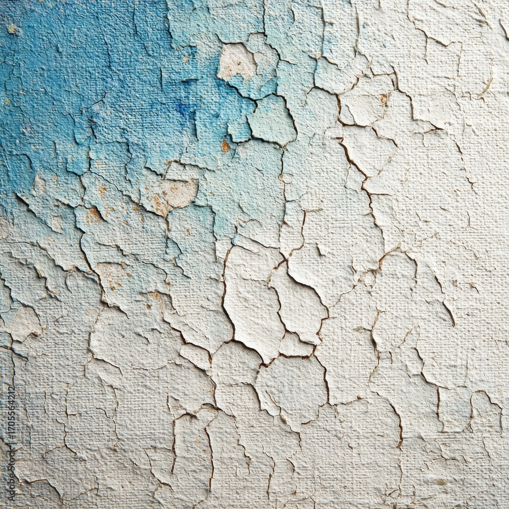 Fototapeta premium Weathered Blue and White Paint Cracks on a Textured Surface