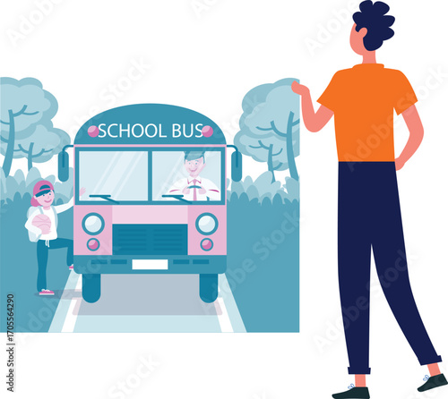 School bus picks student from rout