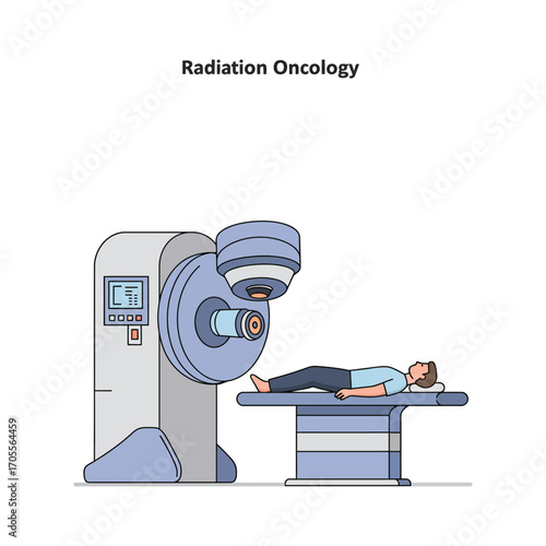 radiation oncology treatment patient receiving radiotherapy on linear accelerator illustrating cancer therapy medical technology and healthcare innovation.
