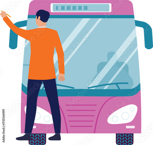 Toll plaza worker stops bus