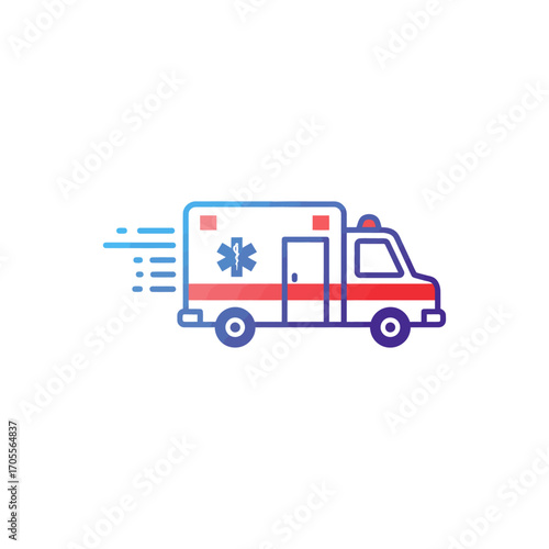 Rushing ambulance graphic transporting emergency patients for medical attention against white backdrop perfect for healthcare concepts  first aid