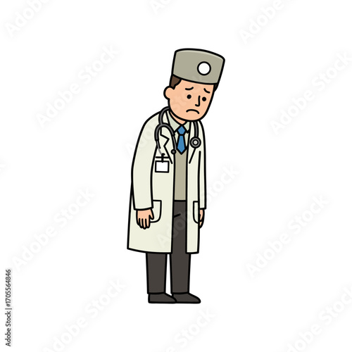 sad doctor feeling burnout and exhaustion in the hospital showing stress and depression ideal for articles about mental health and healthcare issues.