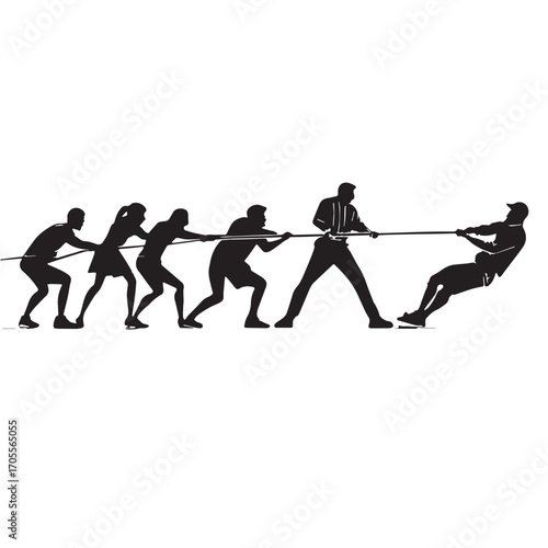 Black tug of war Silhouette Vector, High Quality Illustration on White Background