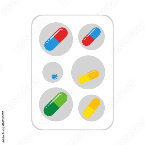 Colorful Pills in Blister Pack Medical Treatment Illustration