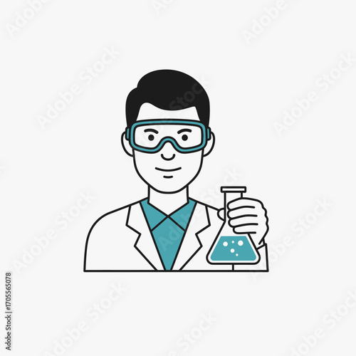 Scientist with Beaker - Science Experiment and Research Illustration