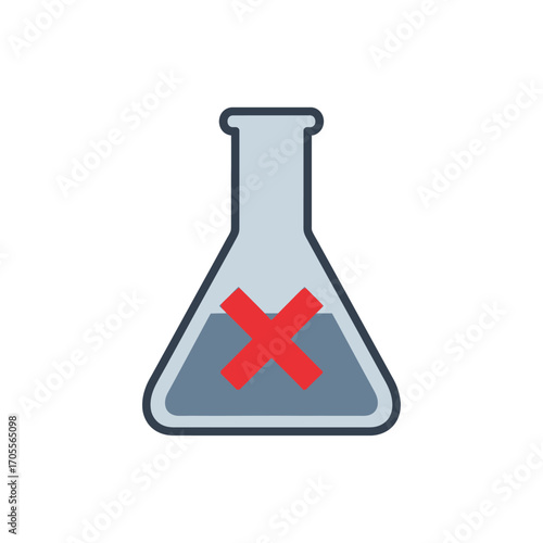 Chemical-free and non-toxic substance icon in a flat vector style. Symbol of a prohibited laboratory flask representing a warning against harmful ingredients or additives