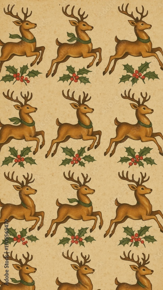 Fototapeta premium [vintage aesthetic christmas reindeer wallpaper]