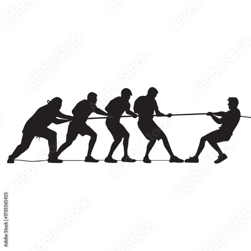 Black tug of war Silhouette Vector, High Quality Illustration on White Background