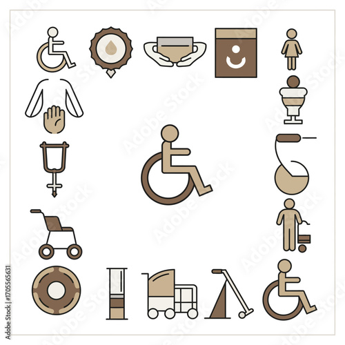 accessible design icons portraying inclusivity for people with disabilities aiding wayfinding in public spaces promoting universal access and understanding.