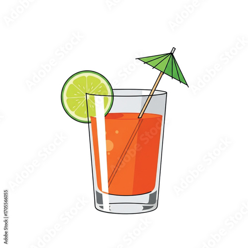 Refreshing Orange Cocktail with Lime and Umbrella.