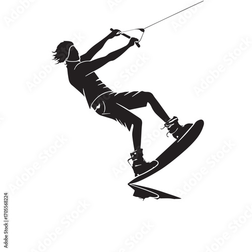 Black wakeboarding Silhouette Vector, High Quality Illustration on White Background