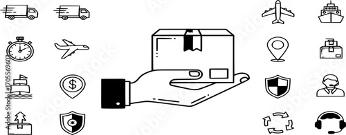 Delivery and shipping Icons. Hand-holding parcel box  Vector illustration .