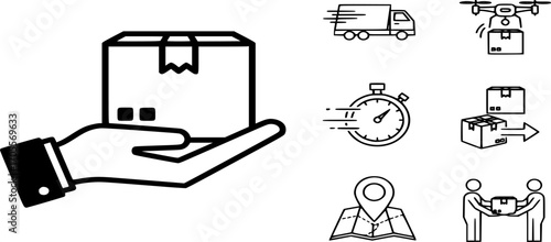 Delivery and shipping Icons. Hand-holding parcel box  Vector illustration .