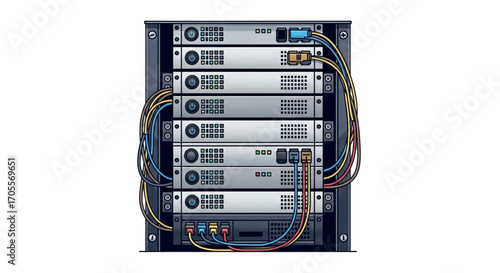 Server Rack with Multiple Units and Cables.