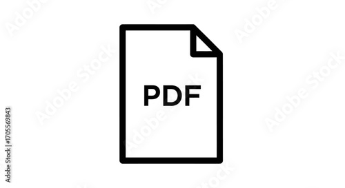 Minimalist PDF Document Vector Icon with Black Outline Style for UI Design