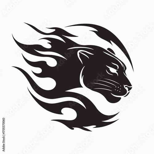 Panther Head with Fire Flames Vector Logo isolated on white background
