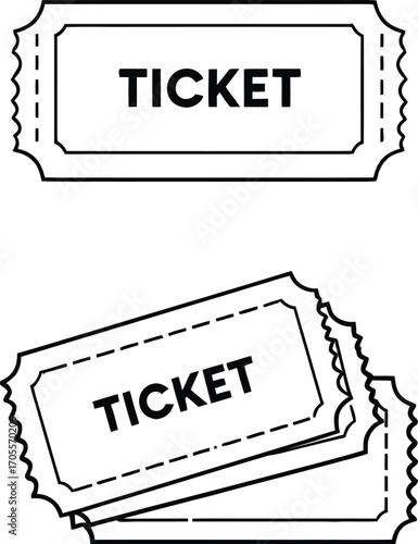 Classic ticket icon set with dashed borders, notched edges, and bold text for events, admission, or access design