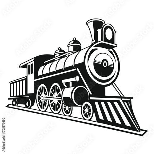 Vintage steam locomotive in black and white on a white background train steam engine