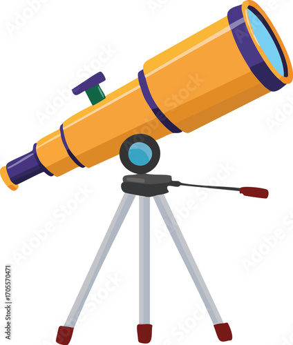 A yellow telescope on a tripod for viewing stars and planets. An isolated vector illustration for astronomy, science, and hobby concepts. Generative AI