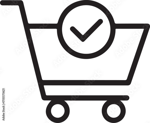 Shopping cart with a check mark indicating a successful purchase
