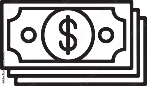 Simple line art icon of stacked dollar bills with dollar sign