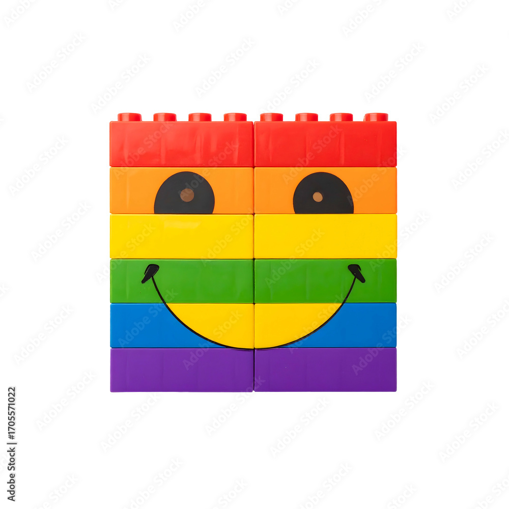 Fototapeta premium Colorful lego brick construction smiling face design on transparent background