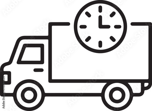 Delivery truck with clock icon symbolizing fast shipping and logistics