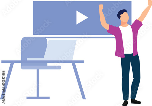 Boy dancing with joy to complete his work