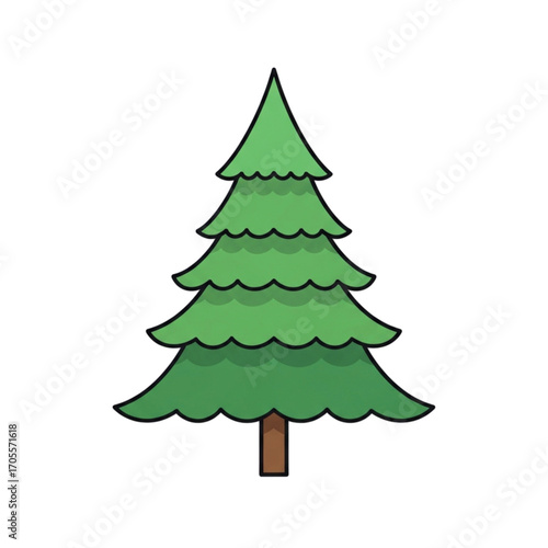 Simple Cartoon Evergreen Tree Illustration.