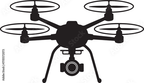 Black silhouette of a quadcopter drone with camera.
