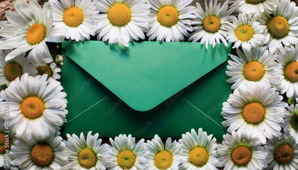 Obraz premium Green Envelope Surrounded By Daisies