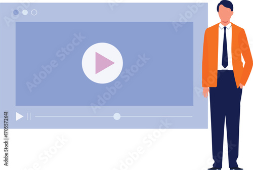 Businessman putting his hand on pocket seeing movie