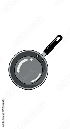 Simple illustration of a black frying pan with a handle.