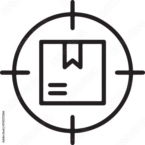 Targeted delivery box icon within a crosshair symbol