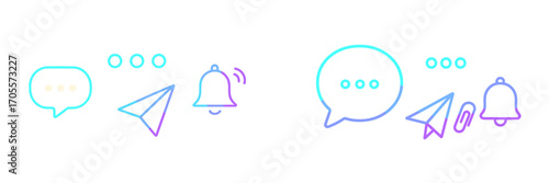 Modern gradient outline icons for digital communication, featuring chat, send, notification, and attachment symbols
