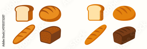Diverse selection of freshly baked bread varieties including white, whole wheat, baguette, and round loaves