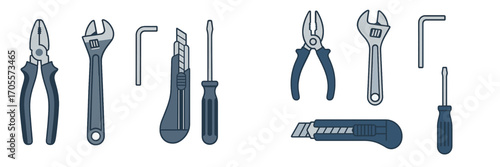A comprehensive collection of essential hand tools for various repair and construction work, featuring equipment for maintenance tasks