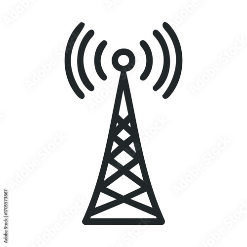 Communication tower with radio waves transmitting signals. Vector illustration