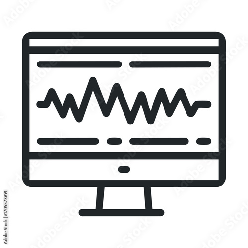 Monitor displaying sound waves for audio analysis and music production. Vector illustration