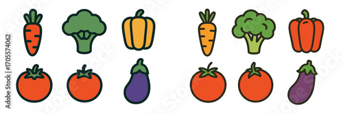 Vibrant collection of fresh organic garden vegetables set including carrots broccoli bell peppers tomatoes and eggplants