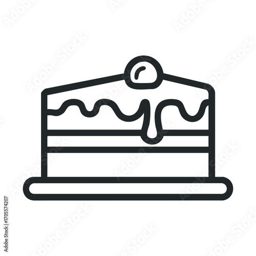 Delicious dessert cake with creamy frosting and cherry topping. Vector illustration