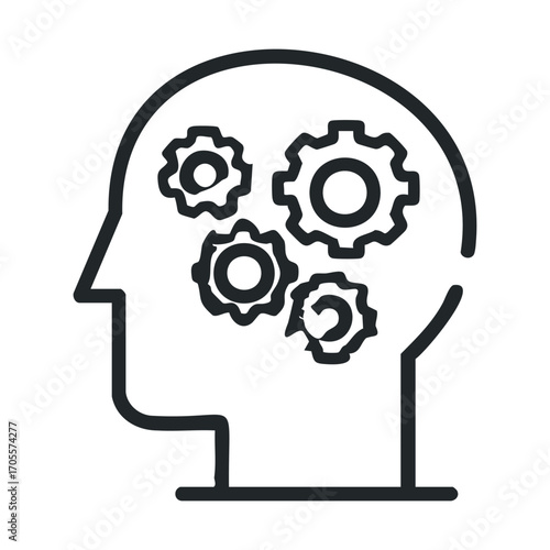 Concept of human mind with gears representing thoughts and ideas. Vector illustration