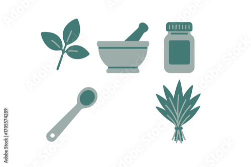 Herbal medicine preparation tools, natural remedy ingredients, and traditional healing elements for holistic wellness