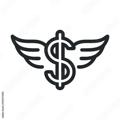 Symbol of financial freedom with wings representing success. Vector illustration
