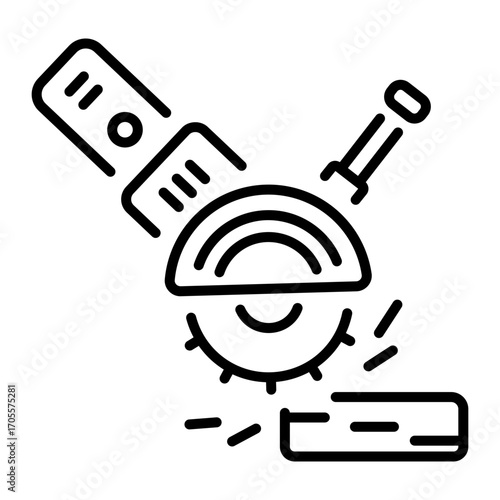 An outline style icon depicting angle grinder