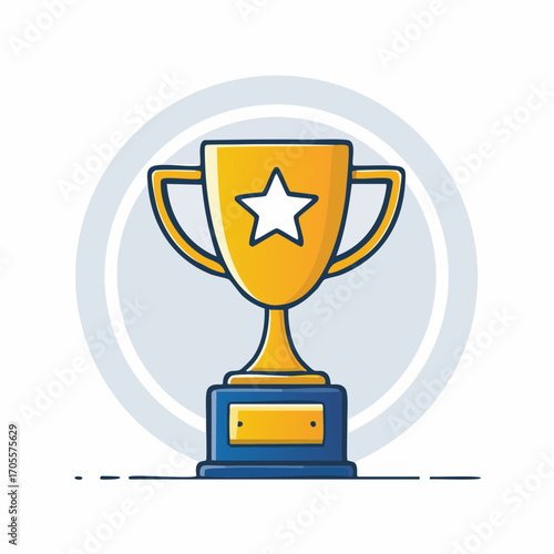 Illustrative depiction of a golden trophy cup with star symbol on a white background