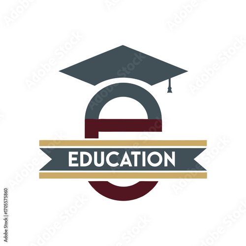 Modern e-Learning Logo with Graduation Cap and Letter 