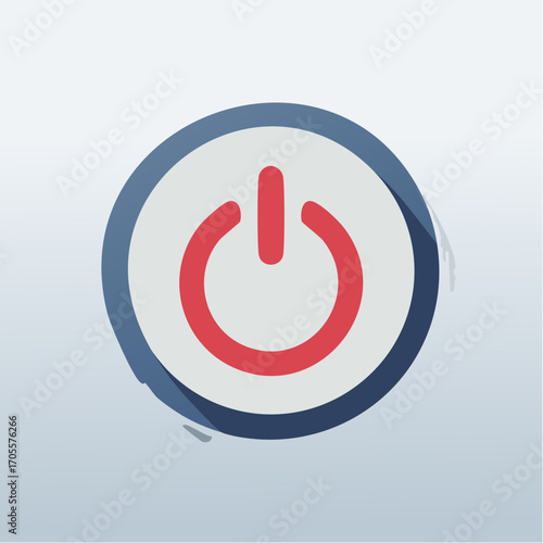Illustrative depiction of a power button symbol, minimalist design with red and blue hues