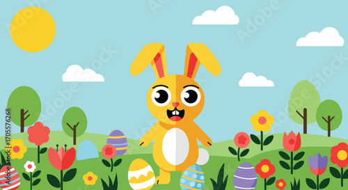 Cheerful Cartoon Easter Bunny with Big Eyes and Open Mouth
